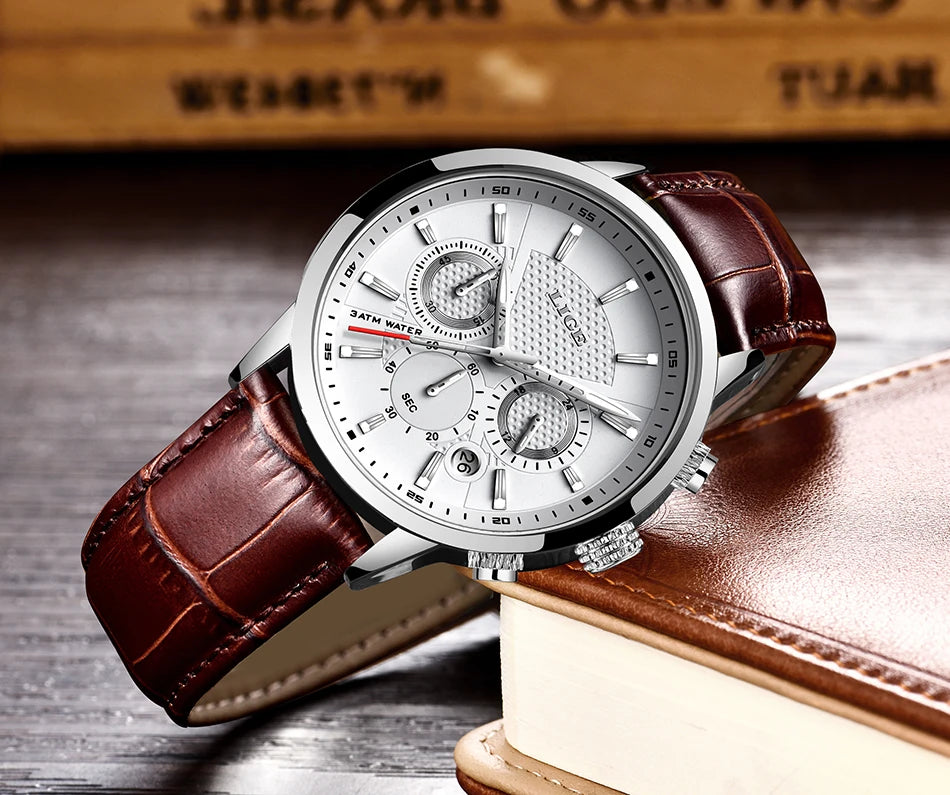 LIGE 2025 Watch Men Fashion Sports Quartz Clocks Mens Watches Top Brand Leather Military Waterproof Date Watch Relogio Masculino