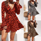 Summer Chiffon Dress Women Leopard Print Boho Beach Dresses