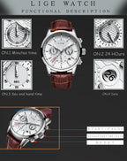 LIGE 2025 Watch Men Fashion Sports Quartz Clocks Mens Watches Top Brand Leather Military Waterproof Date Watch Relogio Masculino