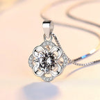 925 Sterling Silver Flower CZ Pendant Necklace