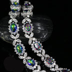 Mystical Rainbow Cubic Zirconia Crystal Flower Silver Plated Bracelet