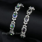 Mystical Rainbow Cubic Zirconia Crystal Flower Silver Plated Bracelet