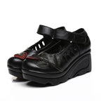 Handmade 2026 Spring Autumn Ethnic Comfortable Women Wedges Genuine Leather Women's Shoes round toe Platform high heels pumps