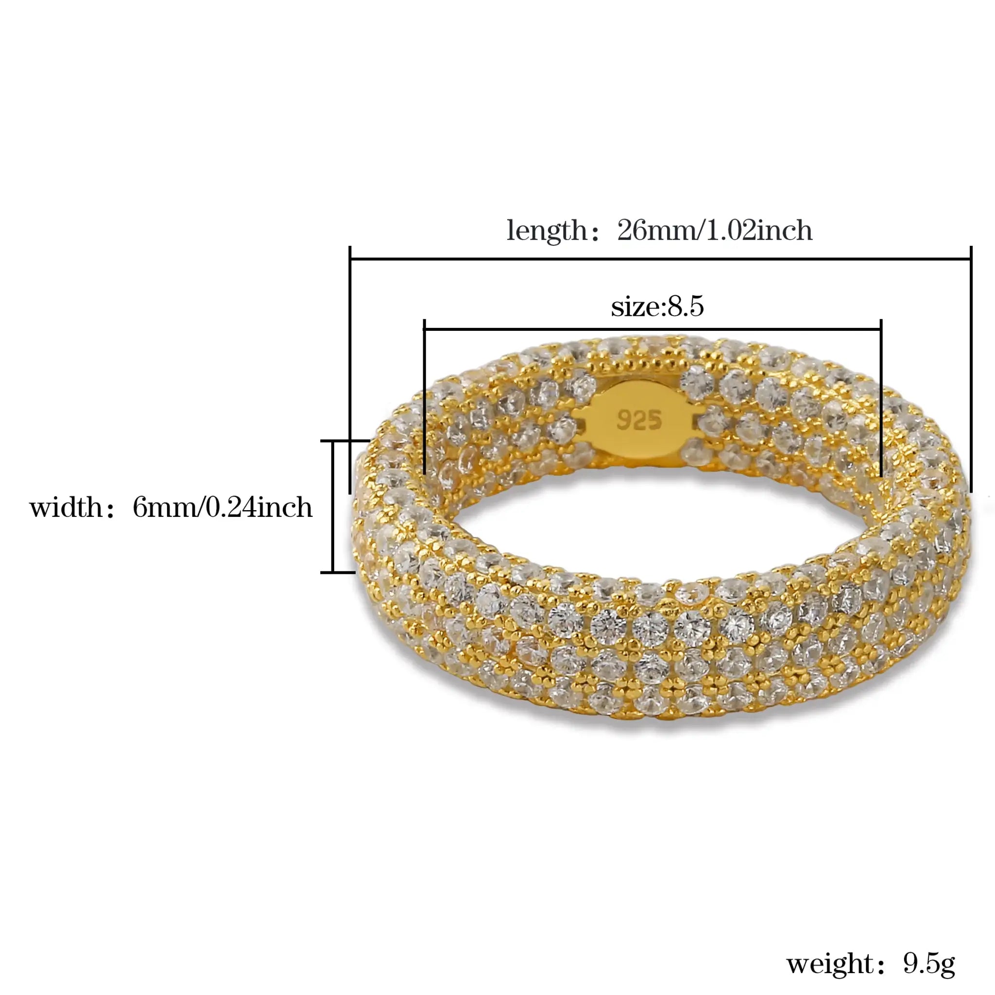 925 Sterling Silver Stamp Full Iced Out Cubic Zirconia Ring