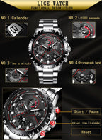 2025 LIGE Men Watch Fashion Quartz Watch Mens Top Brand Luxury All Steel Business Waterproof Sport Watch Relogio Masculino+BOX