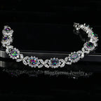 Mystical Rainbow Cubic Zirconia Crystal Flower Silver Plated Bracelet