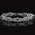 Mystical Rainbow Cubic Zirconia Crystal Flower Silver Plated Bracelet