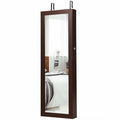Lockable Wall Mount Mirrored Jewelry Cabinet with LED Lights-White