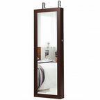 Lockable Wall Mount Mirrored Jewelry Cabinet with LED Lights-White