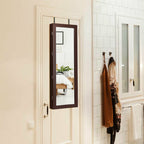 Lockable Wall Mount Mirrored Jewelry Cabinet with LED Lights-White