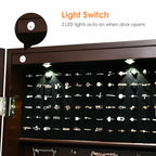 Lockable Wall Mount Mirrored Jewelry Cabinet with LED Lights-White