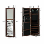 Lockable Wall Mount Mirrored Jewelry Cabinet with LED Lights-White
