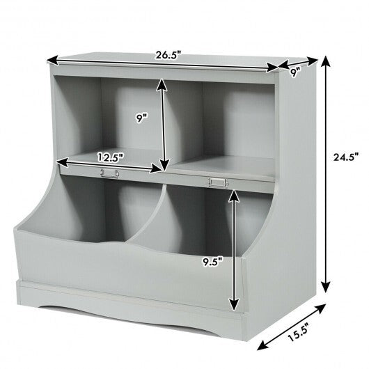 Kids Floor Cabinet Multi-Functional Bookcase -Gray - Color: Gray