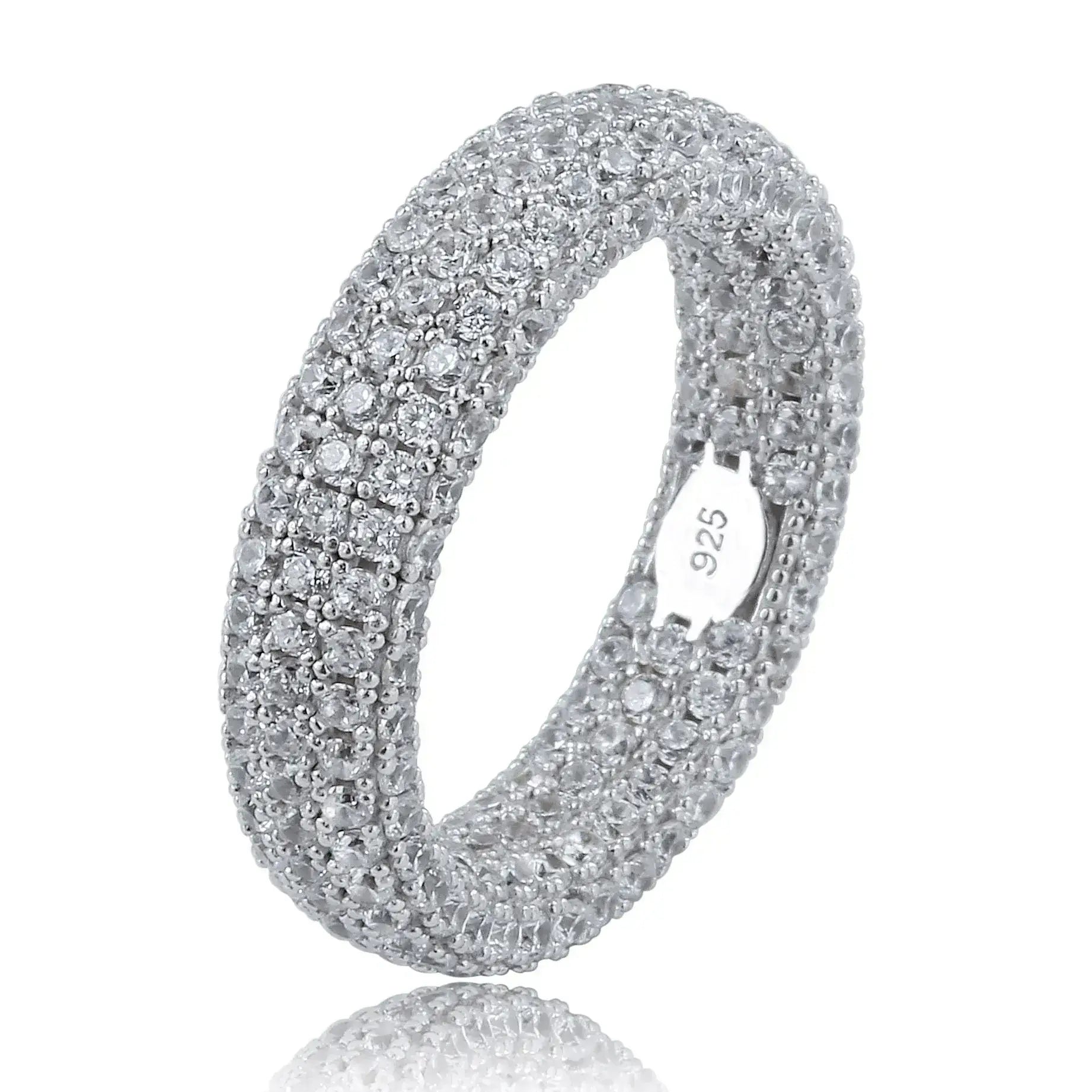 925 Sterling Silver Stamp Full Iced Out Cubic Zirconia Ring