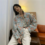 Women Denim Jacket Jeans COTTON Korean Ladylike Spring Autumn Sweet Floral Outerwear Coat Full Turn-down Collar Single Breasted