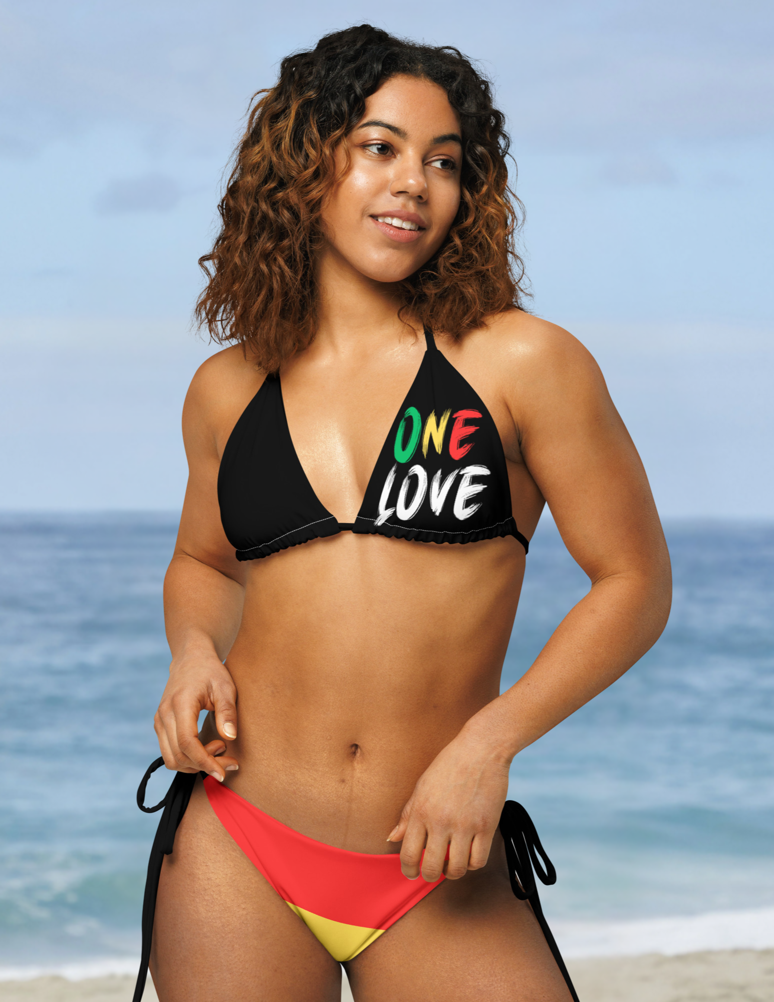 One Love Reggae All Over Print Recycled String Bikini