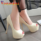 2022 Spring New Super High Heel Fish Mouth Single Shoes Waterproof Platform Comfortable Women's Thin Heel Model Walk Show Pumps