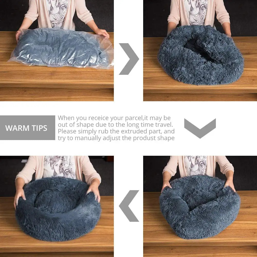 Round Pet Bed for Large Dog Bed Super Soft Cat Bed Plush Dog House for Medium Dog House Winter Warm Sleeping 40-90cm 6 Sizes
