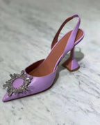 New Fashionable Half Slippers Women's Sandals Fashionable Sparkling Rhinestones Satin Wine Glass Heel Shoes Closed-Toe Slippers