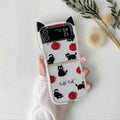 Cute Tomato Cat Phone Case with Ears for Samsung Galaxy Z Flip 3 4 5 6 - Fun Shockproof Protective Cover for Cat Lovers