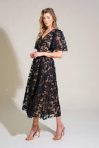 DREAMY BLOSSOM WOVEN LACE MIDI DRESS