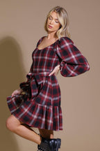 BE WITH YOU WOVEN PLAID MINI DRESS