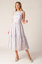 THENA GARDEN PARTY WOVEN EYELET MIDI DRESS