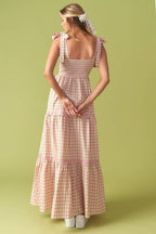 IMAGINE THAT GREEN PINK PLAID MIDI DRESS