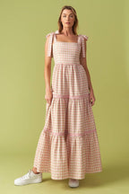 IMAGINE THAT GREEN PINK PLAID MIDI DRESS