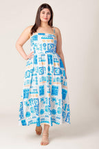 FLOWER GIRL BLUE WOVEN MIDI DRESS