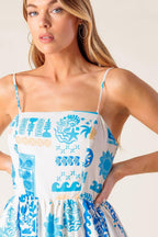 FLOWER GIRL BLUE WOVEN MIDI DRESS