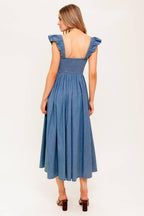 DRIFTWOOD PETAL CHAMBRAY MIDI DRESS