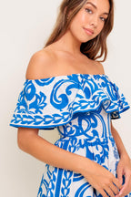 BLOOM SERENADE BLUE WOVEN MIDI DRESS