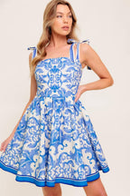 FLORENCE DAYS FLORAL BLUE WOVEN MINI DRESS