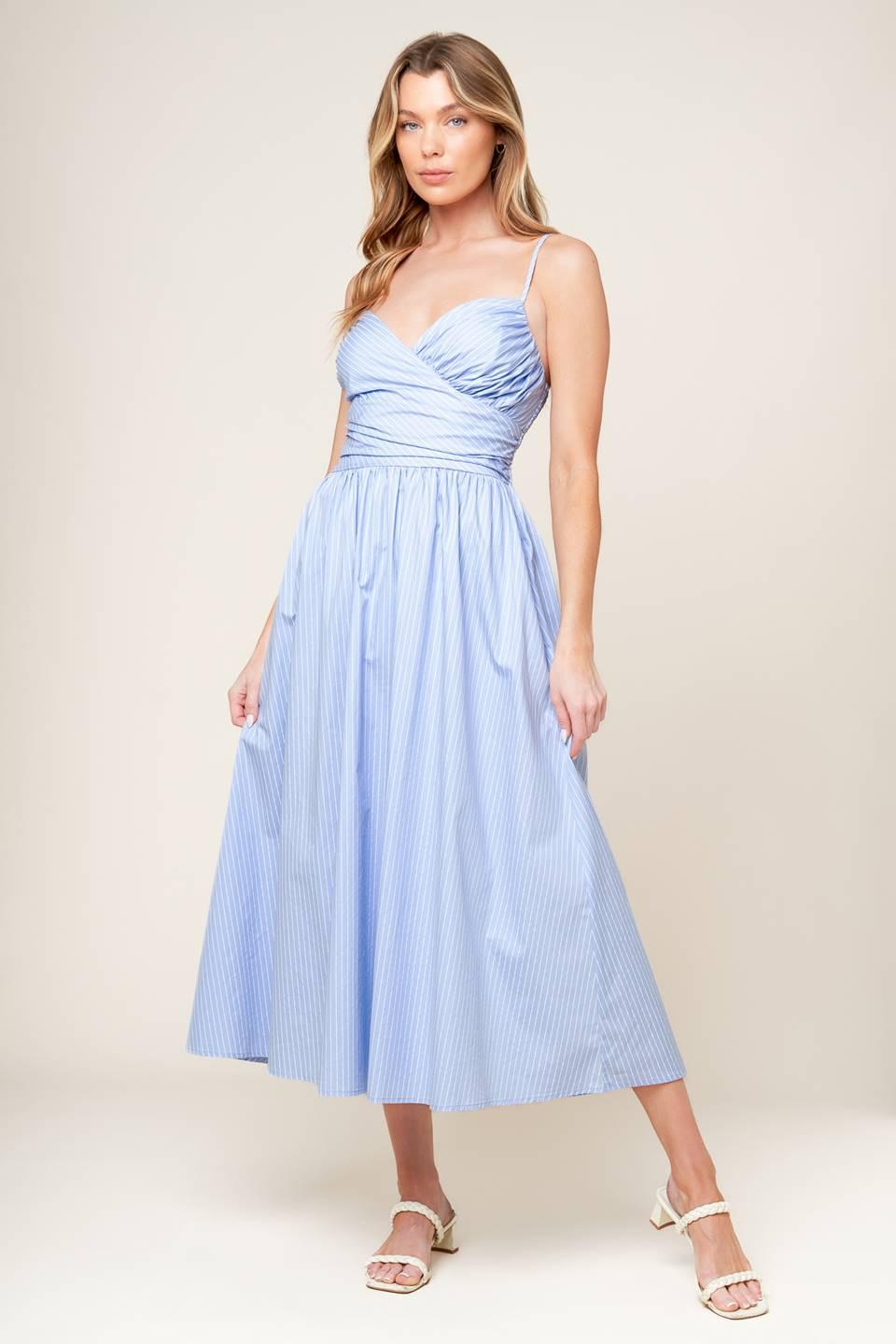 SUMMER INVITE PASTEL BLUE WOVEN MIDI DRESS