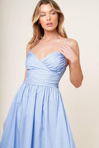 SUMMER INVITE PASTEL BLUE WOVEN MIDI DRESS