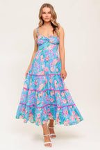SOFT BLOOM BLUE WOVEN MIDI DRESS