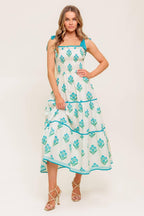 MIDNIGHT BOTANICA WOVEN MIDI DRESS