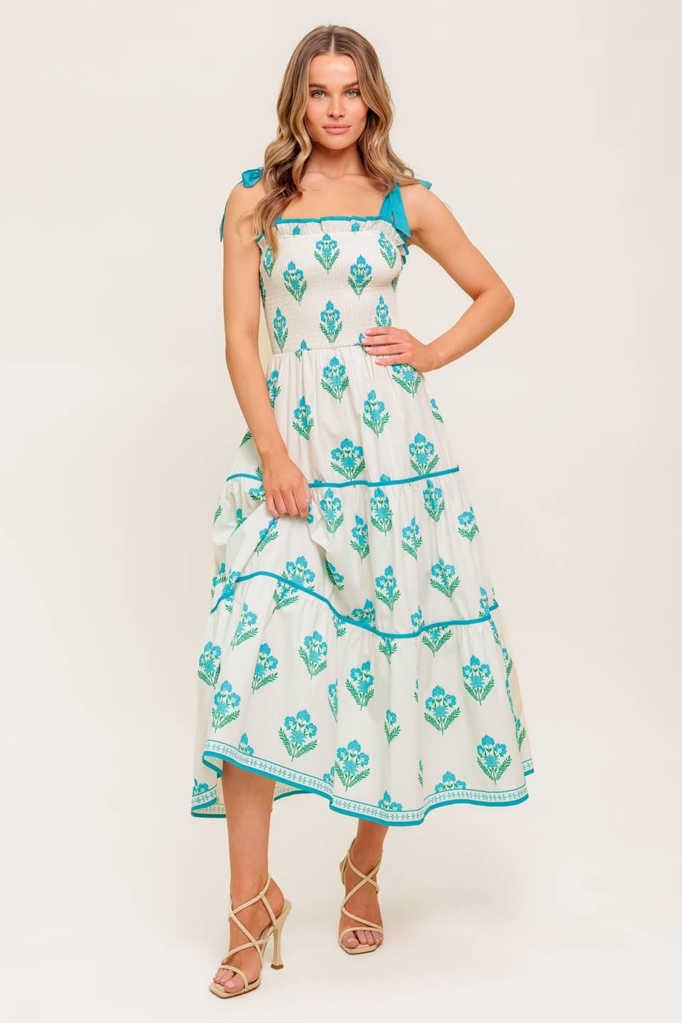 MIDNIGHT BOTANICA WOVEN MIDI DRESS