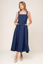 RAULAND NAVY WOVEN MIDI DRESS