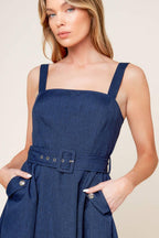 RAULAND NAVY WOVEN MIDI DRESS