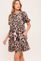FOREVER YOURS LEOPARD WOVEN MINI DRESS