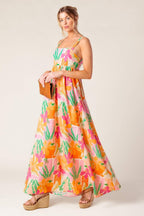 BON VOYAGE PINK ORANGE WOVEN MAXI DRESS