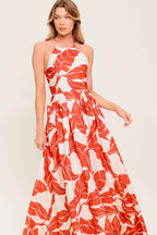 FIRST GLANCE RED WOVEN MIDI DRESS
