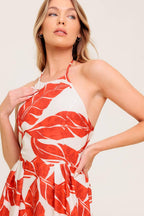 FIRST GLANCE RED WOVEN MIDI DRESS
