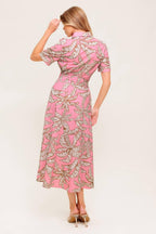 SWEET CAMELLIA PINK WOVEN MIDI DRESS