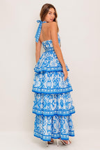 BLUSHING BLOSSOM BLUE WOVEN MAXI DRESS