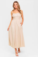 HONEY SUNSET CREAM WOVEN MIDI DRESS