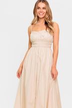 HONEY SUNSET CREAM WOVEN MIDI DRESS