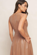 BARE SOPHISTIQUE FAUX LEATHER MIDI DRESS